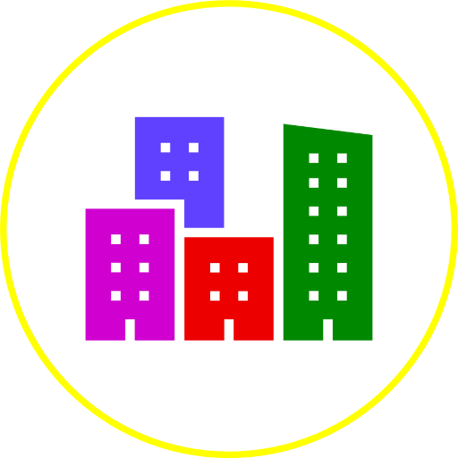 Isotip del concepte "arquitectura" realitzat amb un conjunt de quatre edificis.
