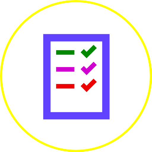 Isotipo del concepto "normativa" realizado con un símbolo de un documento con un listado de trabajos hechos.