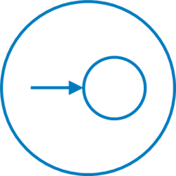 Isotip del concepte "creació" realitzat amb una fletxa que assenyala un cercle.
