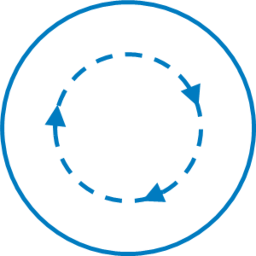 Isotip del concepte "dinàmica de treball" realitzat amb un cercle amb fletxes simbolitzant un cicle.
