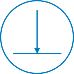 Isotype of the concept “financing” made with a vertical arrow pointing to the center of a horizontal line below.