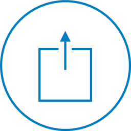 Isotype of the concept “advicing” made with a vertical arrow pointing upwards that it starts from the center of a square.