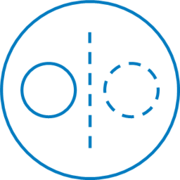 Isotip del concepte "responsabilitat" realitzat amb un cercle, separat per una línia discontínua d'un segon cercle simètric i discontinu.