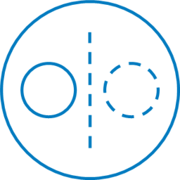 Isotype of the concept of “responsibility” performed with a circle, separated by a discontinuous line from a second symmetrical and discontinuous circle.