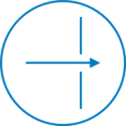 Isotype of the concept “review process” performed with a horizontal arrow pointing to the right that cuts a vertical line.